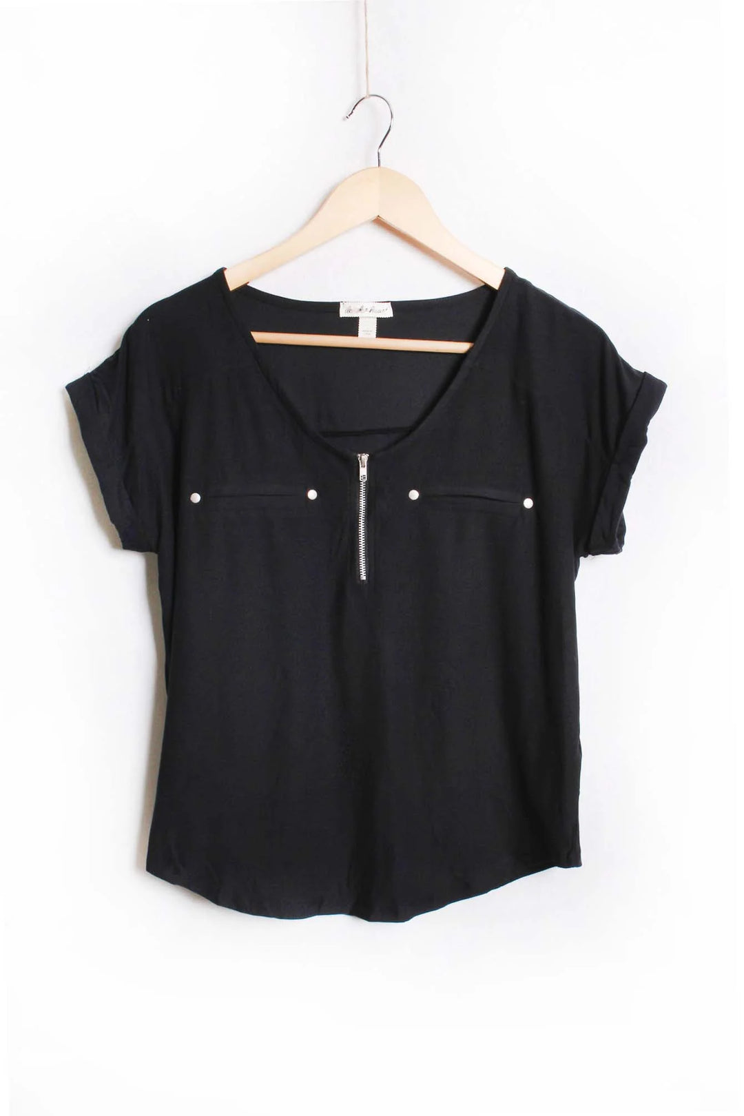 Black Zipper Pocket Blouse