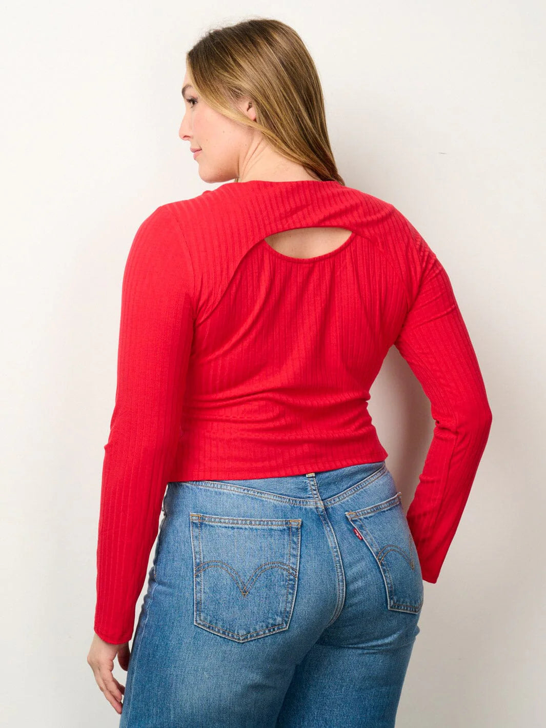 Plus Red Long Sleeve Cut Out