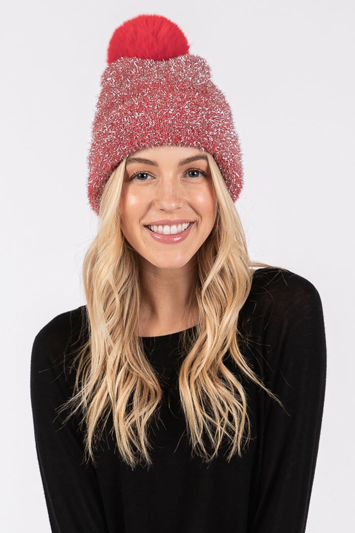 Lurex Red Pom Beanie