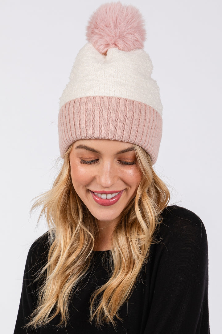 Two Tone Fleeced Pom Beanie