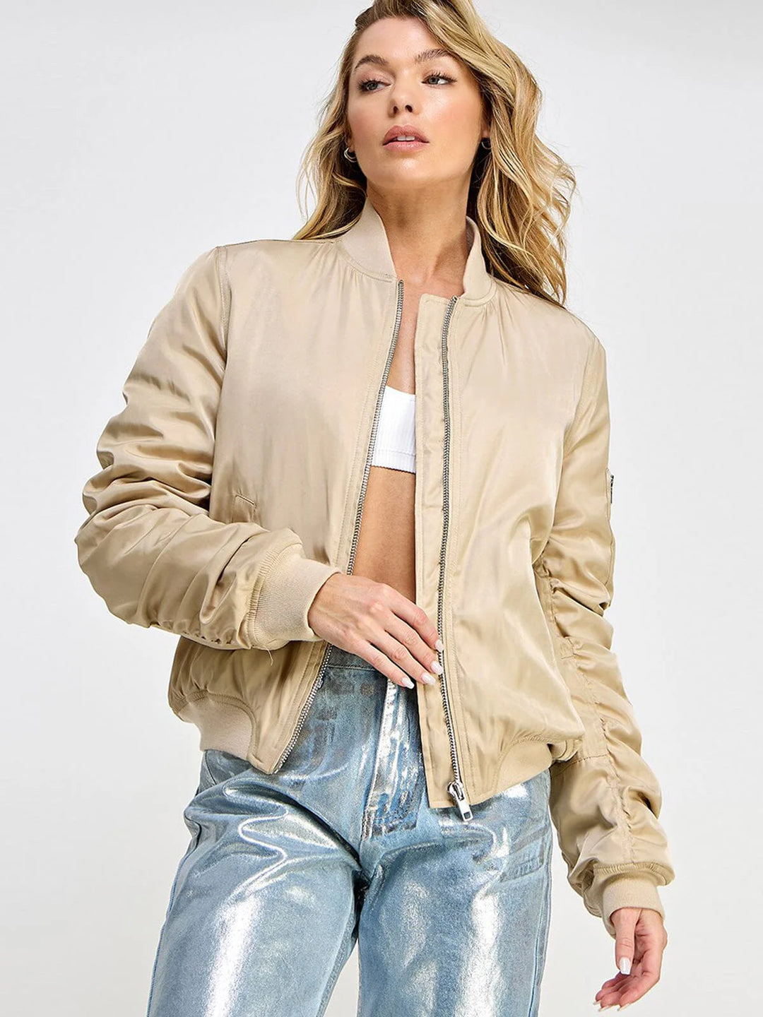 Beige Bomber Jacket