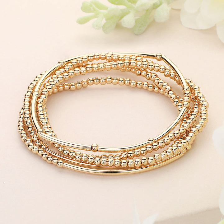 Gold Beaded Multi Layered Bracelet