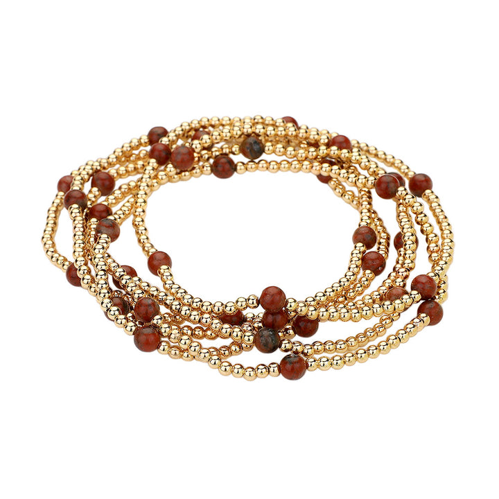 Burgundy Stone Gold Multi Layered Bracelet