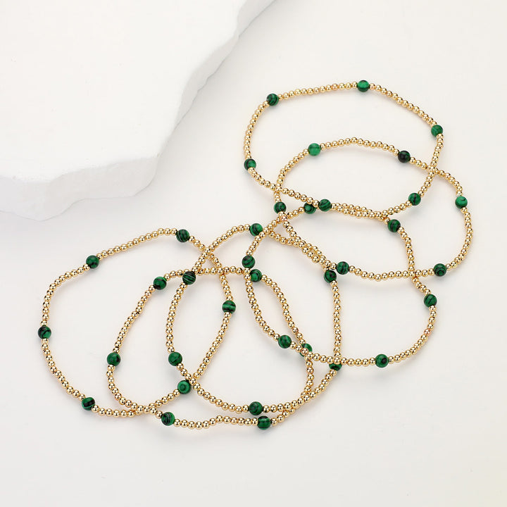 Green Stone Gold Multi Layered Bracelet