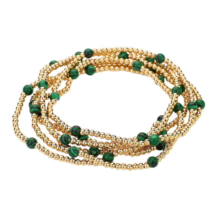 Green Stone Gold Multi Layered Bracelet