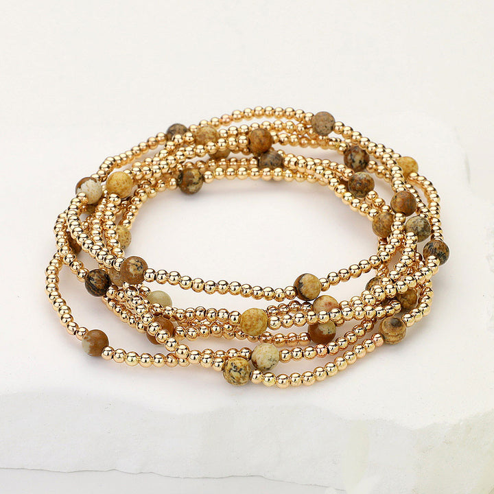 Natural Stone Gold Multi Layered Bracelet