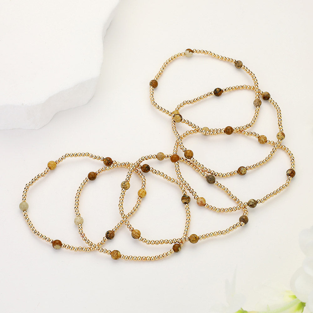 Natural Stone Gold Multi Layered Bracelet