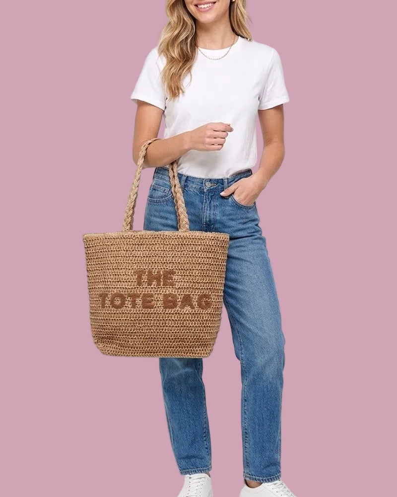 Brown Straw Tote Bag