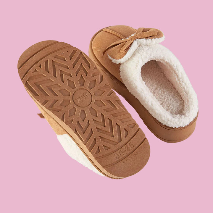Tan Bow Sherpa Slippers