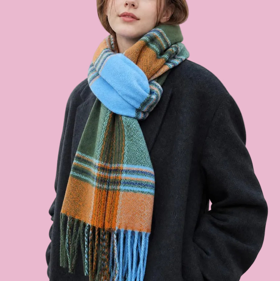 Orange Blue Fringe Scarf
