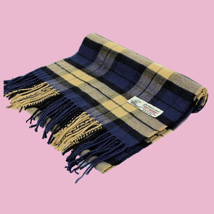 Navy Plaid Fringe Scarf