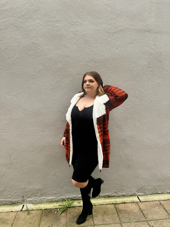 Rust Plaid Fur Lined Coat