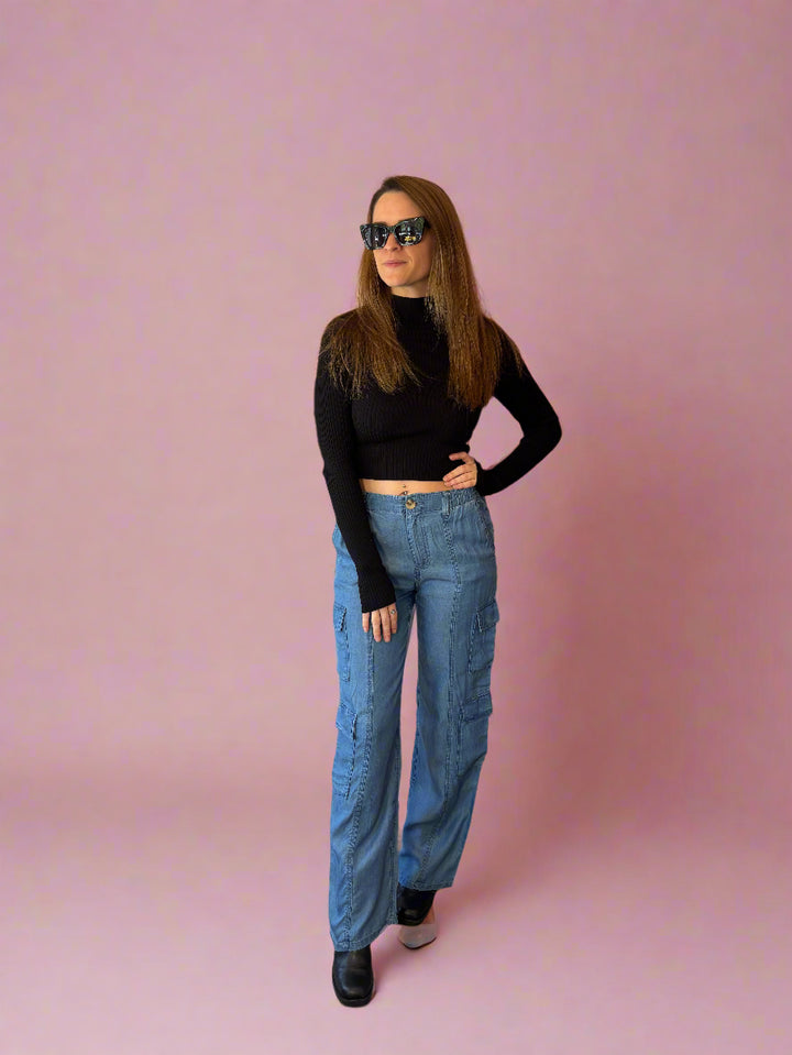 Denim Tencel Cargo Pants