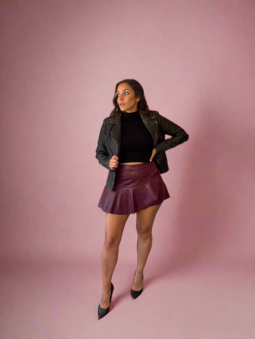 Burgundy Pleather Skort