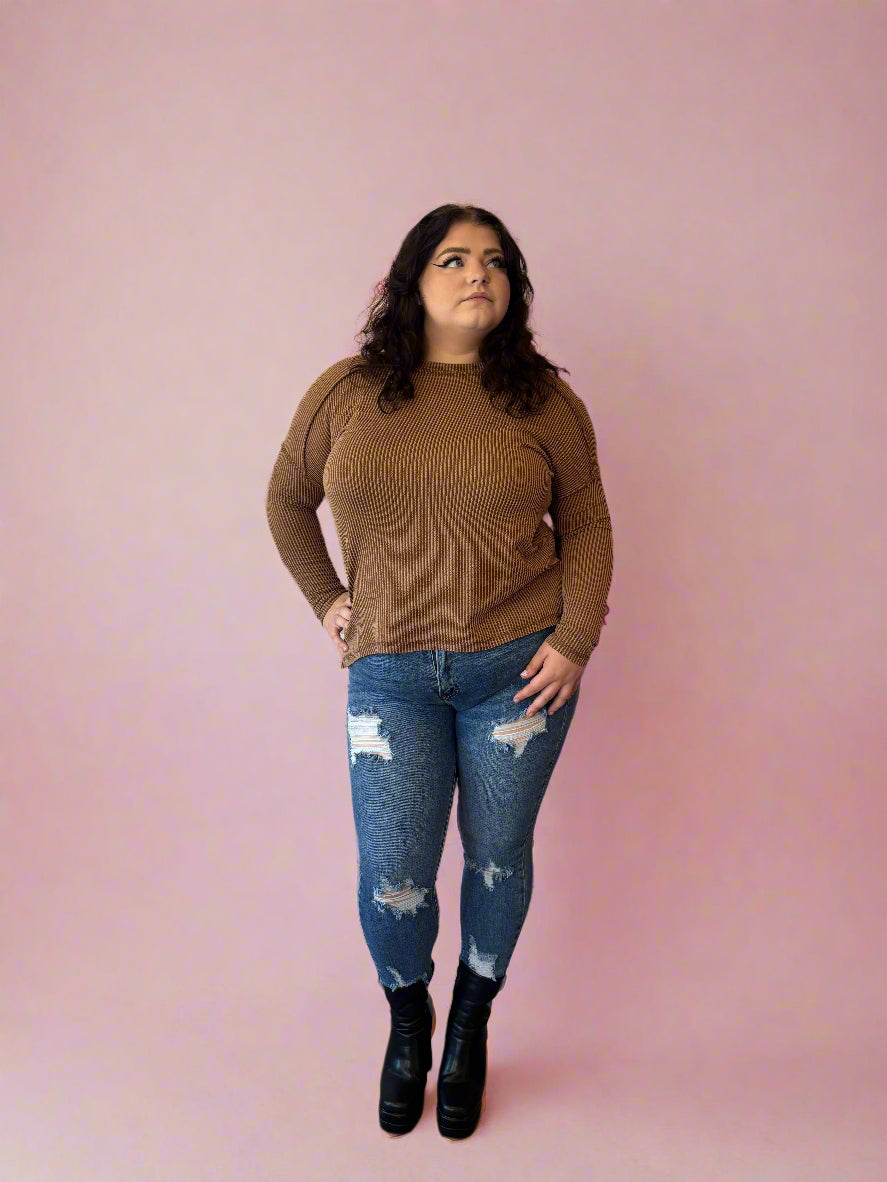 Camel Ribbed Long Sleeve