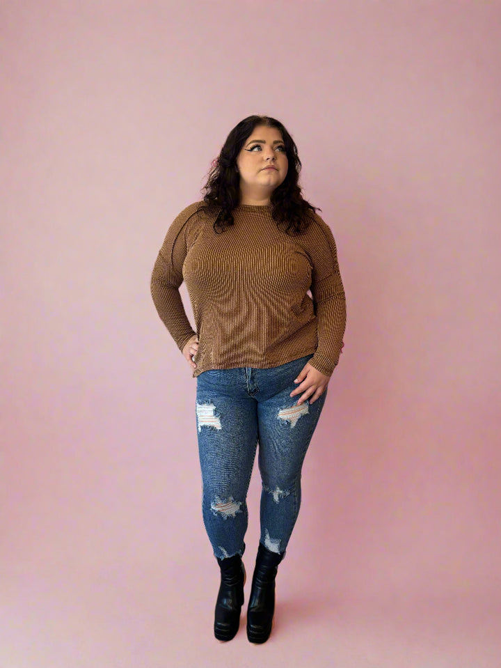 Camel Ribbed Long Sleeve
