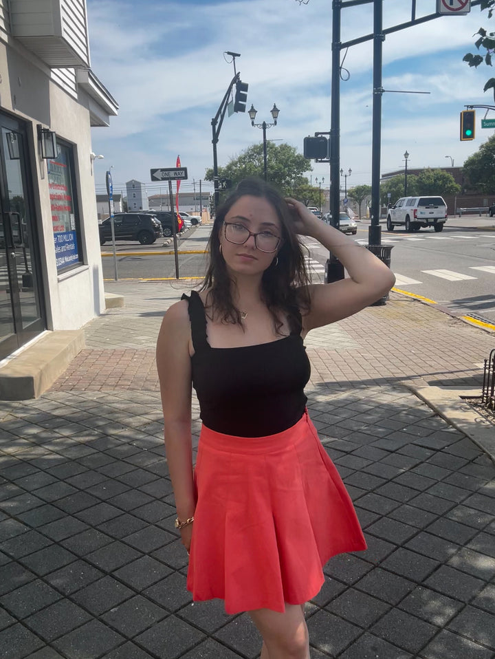 Orange Pleated Skirt