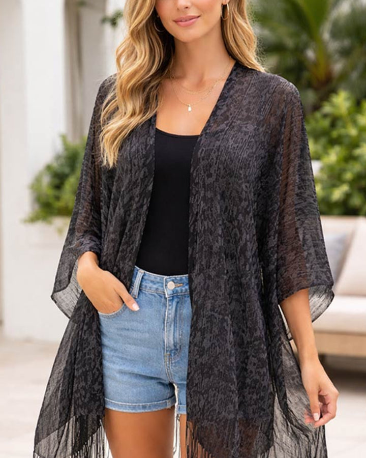 Black Sheer Leopard Kimono