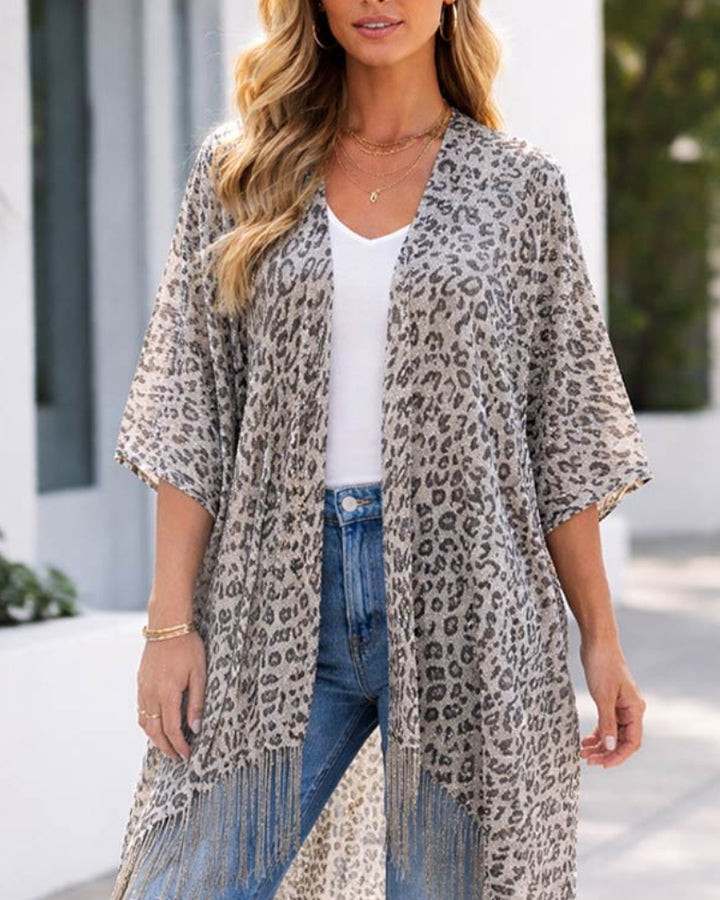 Silver Sheer Leopard Kimono