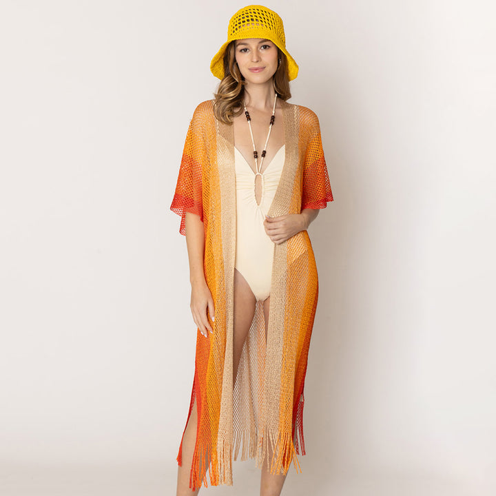 Two Tone Mesh Kimono