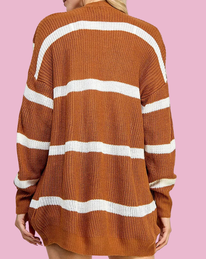 Camel Stripe Knit Cardigan