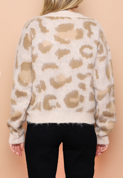 Beige Fuzzy Leopard Cardigan