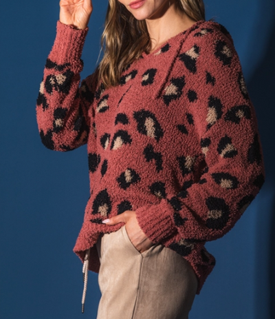 Burgundy Leopard Fuzzy Sweater