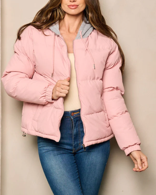 Pink Puffer Hooded Jacket