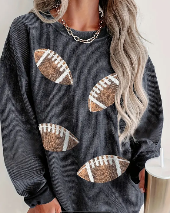 Charcoal Sequin Football Sweater