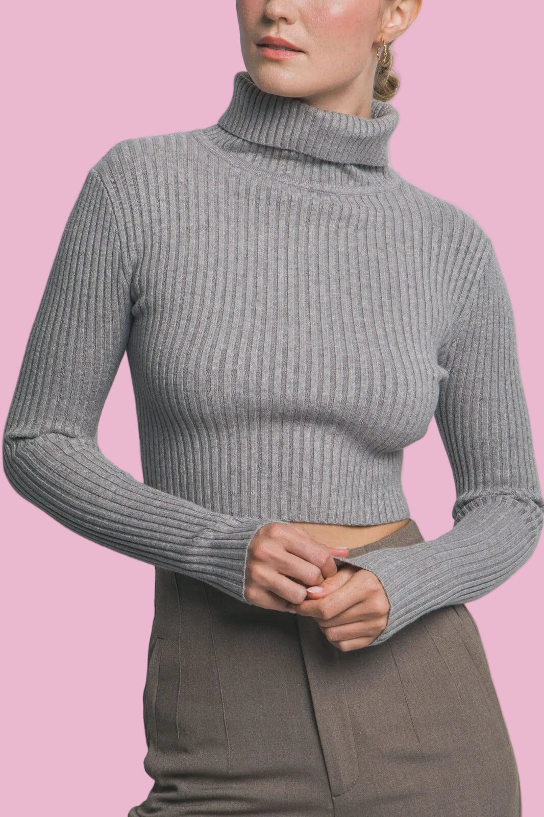 Gray Ribbed Turtleneck