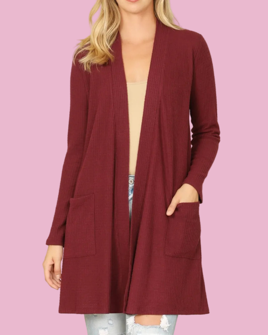 Burgundy Waffle Cardigan