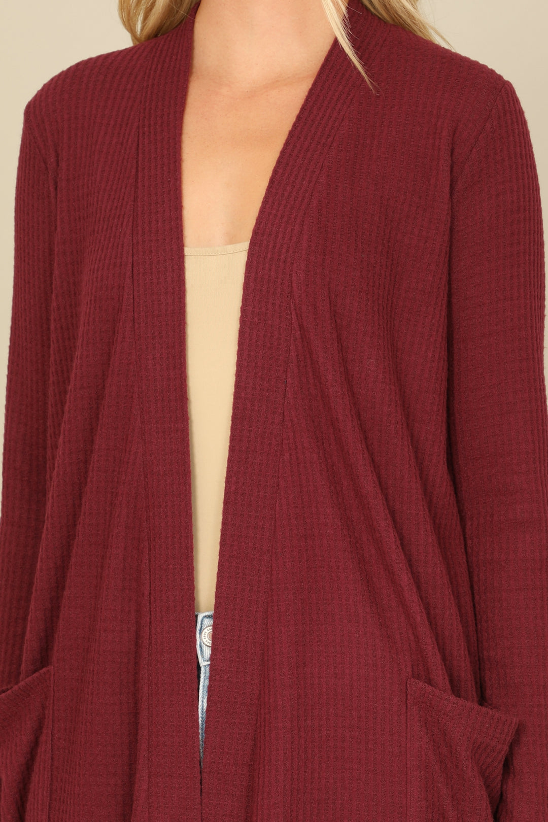 Burgundy Waffle Cardigan