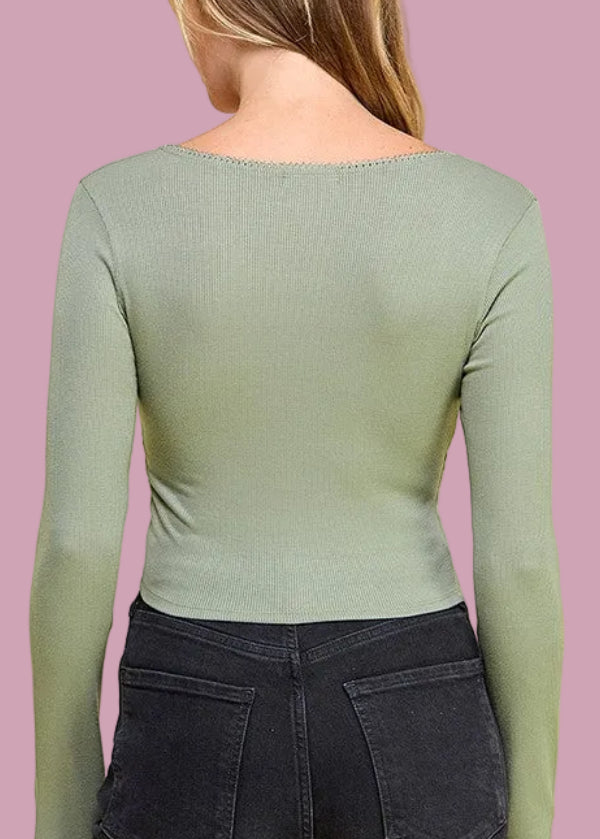 Lace-Trimmed Square Neck Top