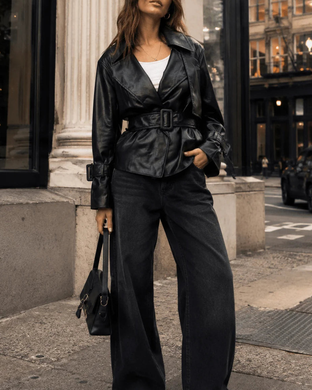 Pleather Belted Jacket