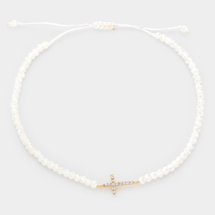 Stone Cross Pendant Bracelet