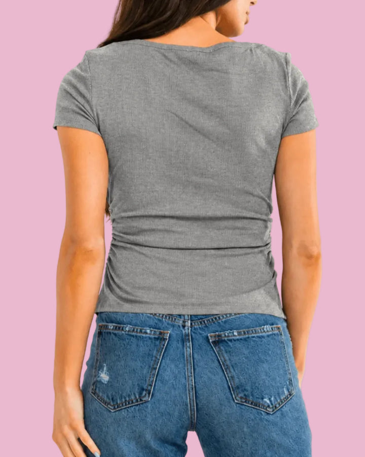 Charcoal Ruched Rib Top