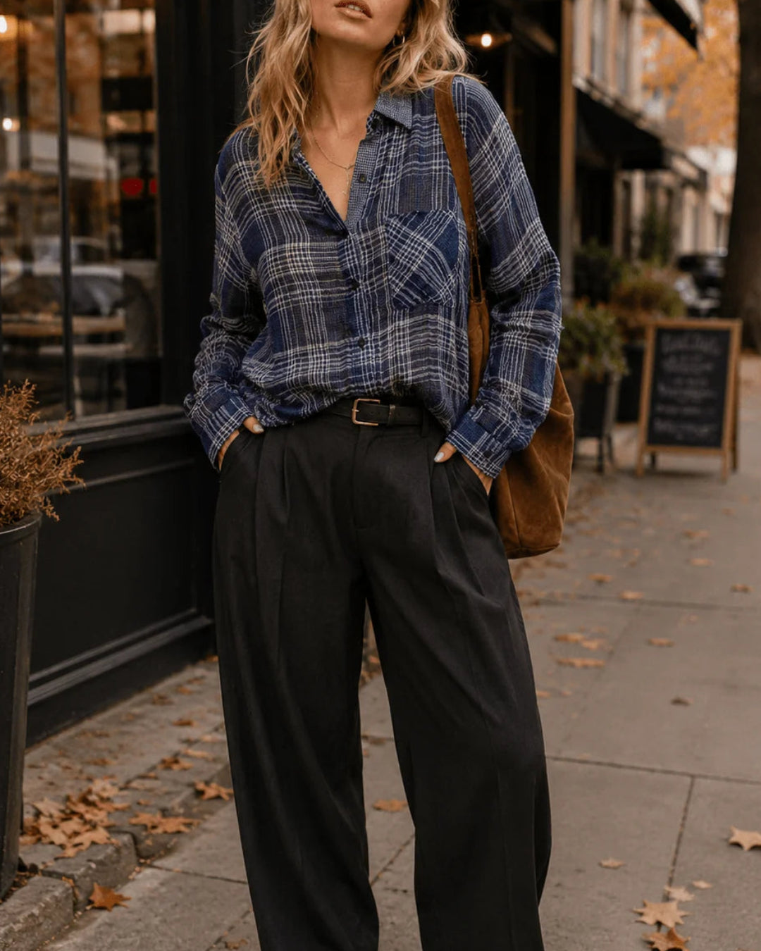 Navy Plaid Button Down