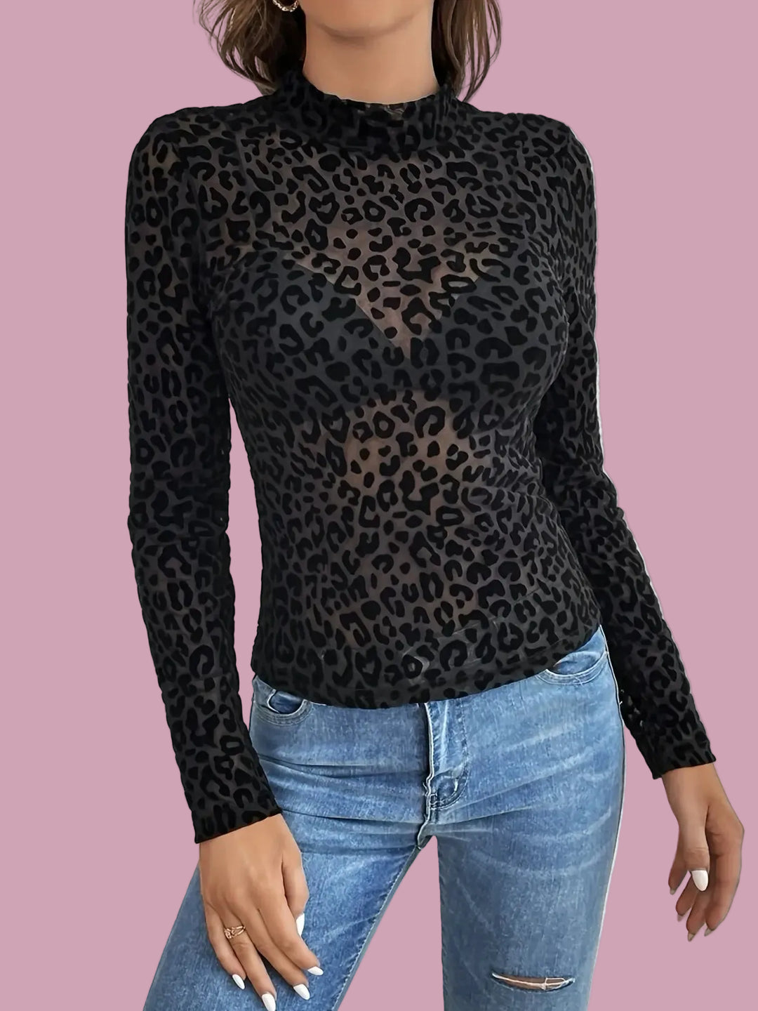 Black Leopard Mesh Top