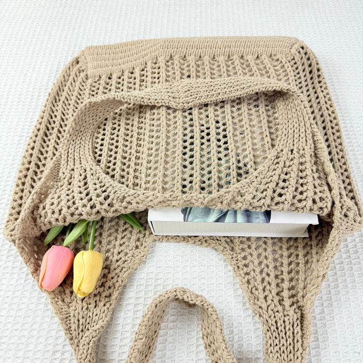 Beige Knit Tote Bag