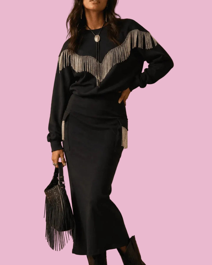 Rhinestone Fringe Pullover