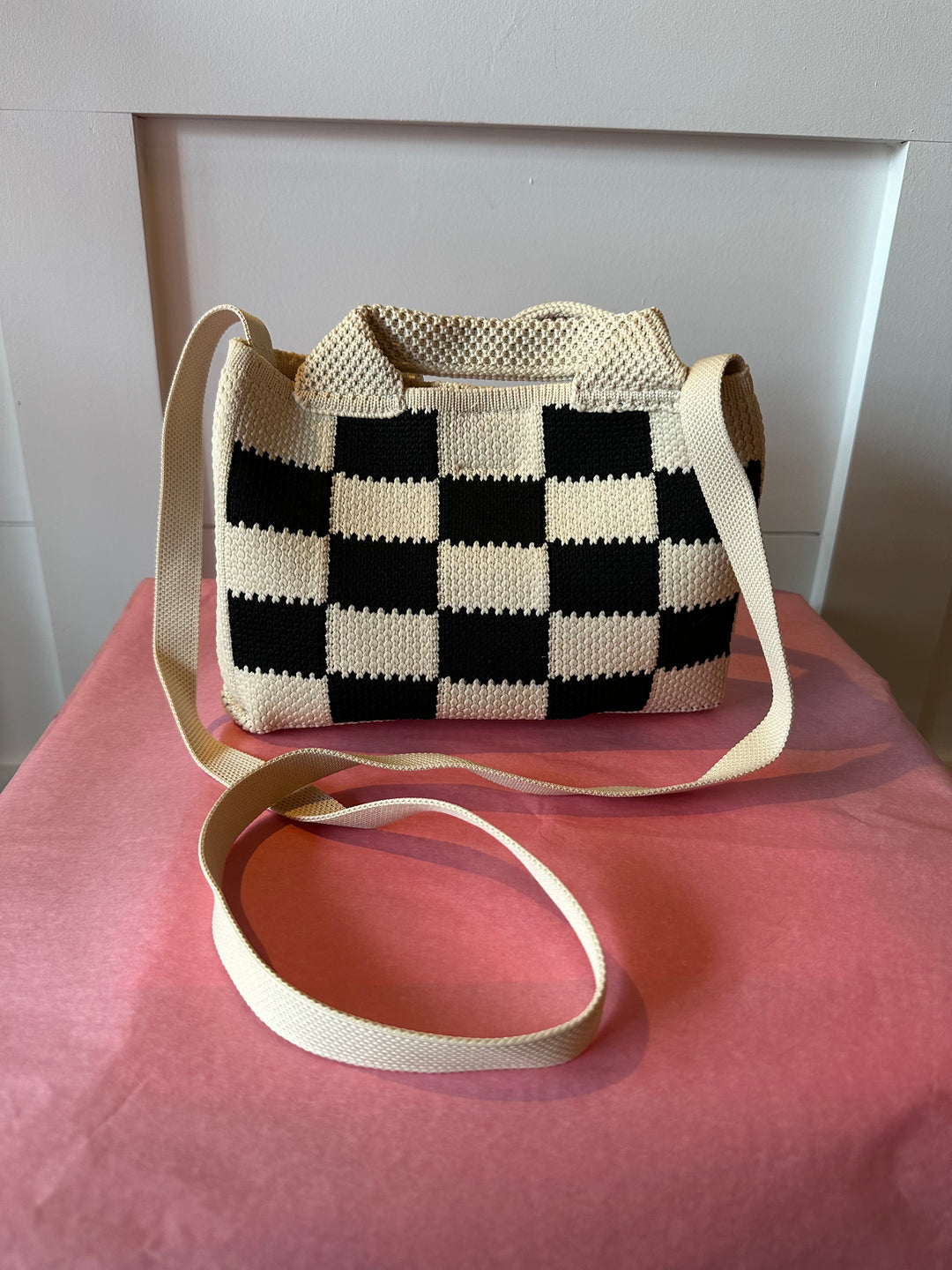 Knit Checkered Shoulder Bag