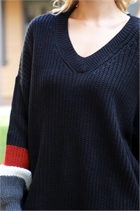 Black Color Block Sleeve Sweater