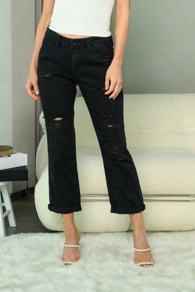Black Distressed Ankle Jeans