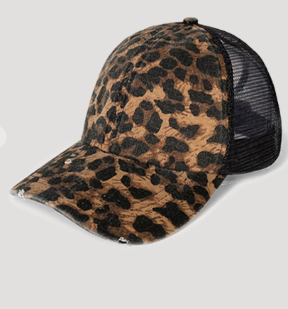 Leopard Mesh Ponytail Hat