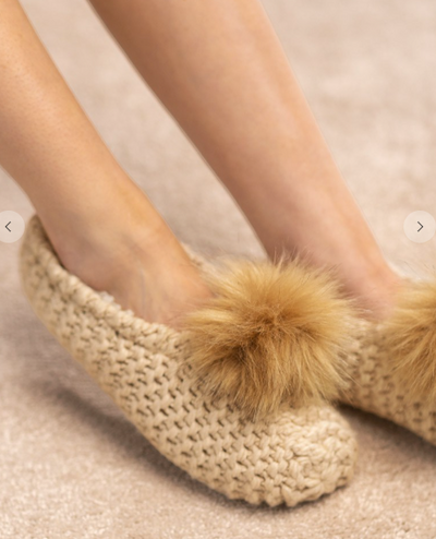 Knit Sock Slippers with Pom