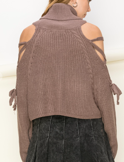 Open Shoulder Turtleneck Sweater