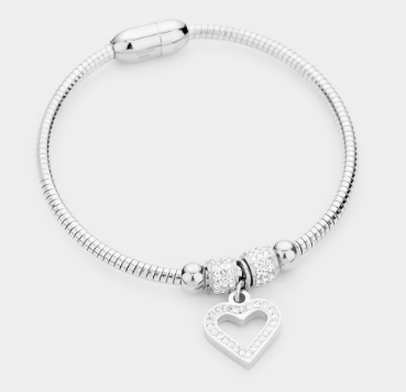 Rhinestone Heart Charm Bracelet