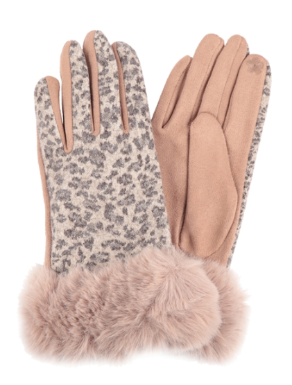 Beige Leopard Fur Gloves