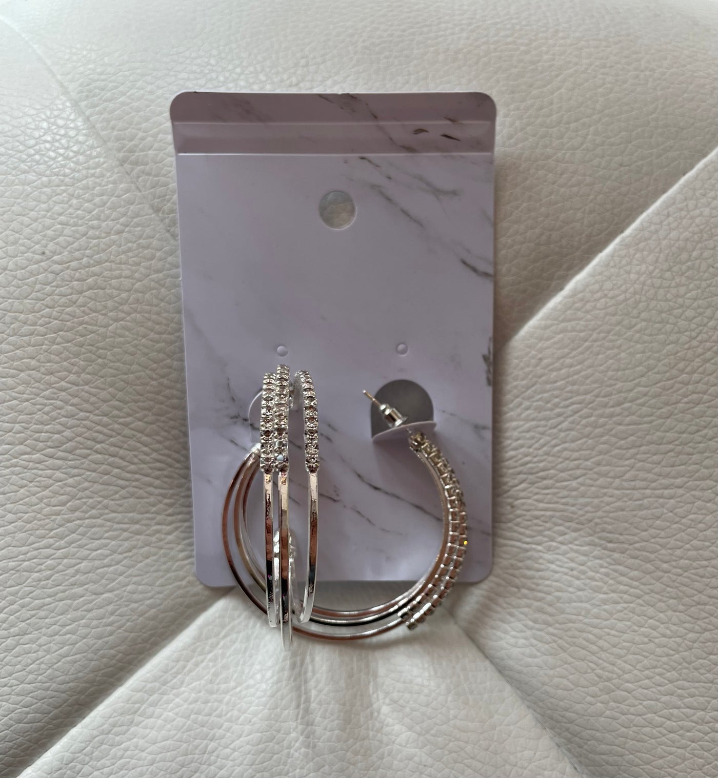 Silver Triple Hoop Rhinestone Earrings