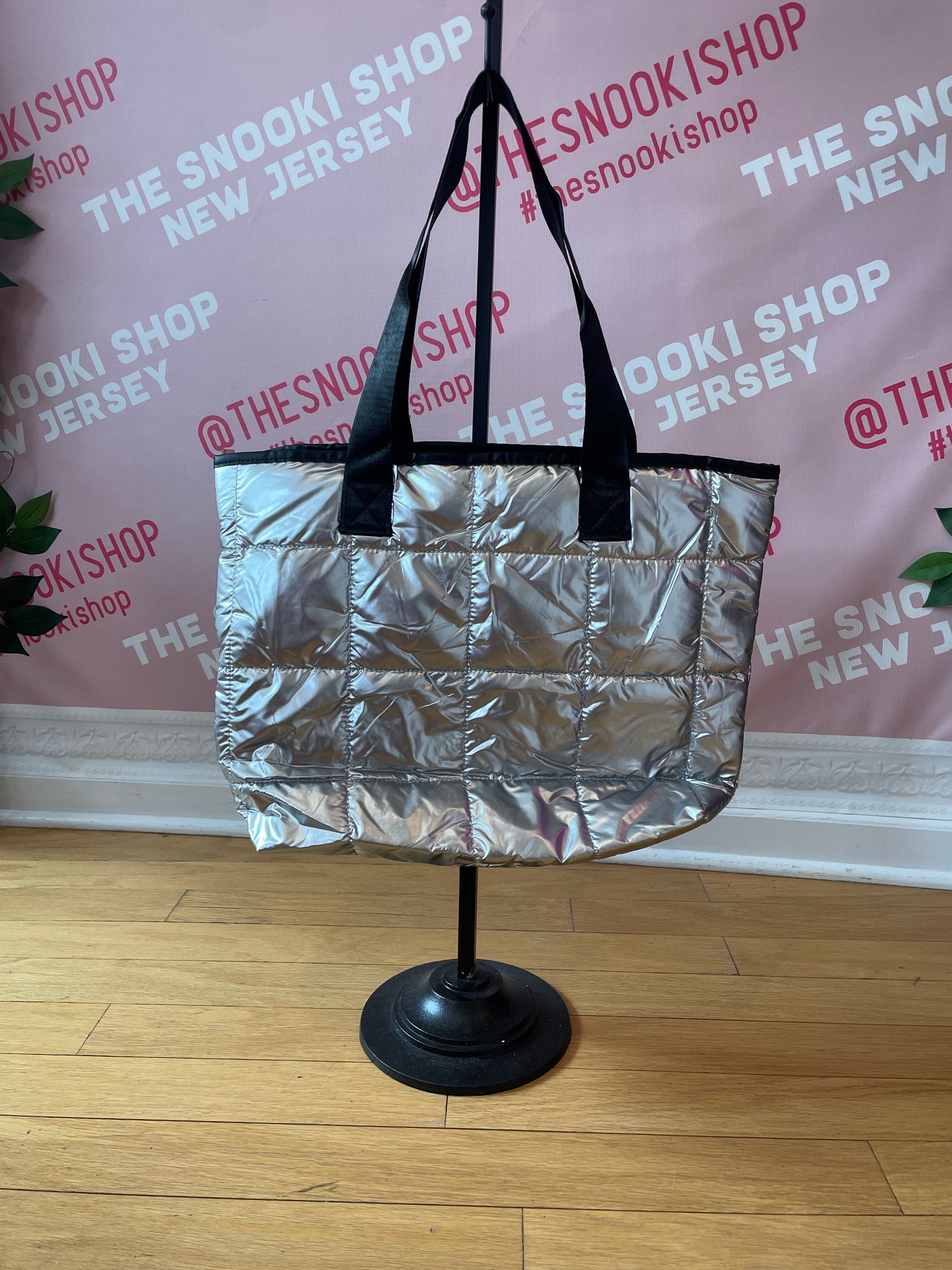 Large Silver Puffer Tote